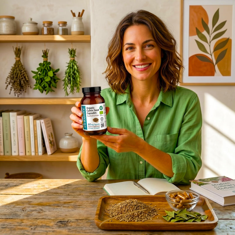 DR WAKDEs Organic Cumin Seed Capsules I 60 Veg Capsules I Herbal Supplement I Vegan Friendly I Ayurveda