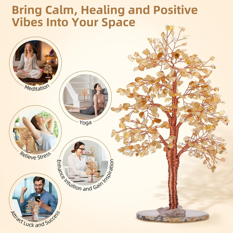 Hopeseed Citrine Chakra Crystal Tree of Life Handmade Bonsai Healing Crystals Tree for Home, Desk, Living Room, Office Decor for Positive Energy, Money, Good Luck Birthday Gift for Women, Mom, Men Citrine Chakra Tree