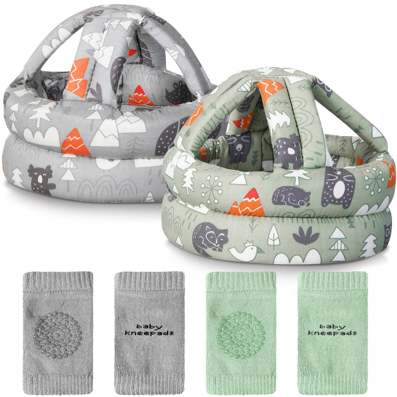 [Australia] - Geyoga 2 Pack Baby Safety Helmet Set, Adjustable Head Protector with Knee Pads, Cushion Bumper for Crawling & Walking(Forest) Forest 