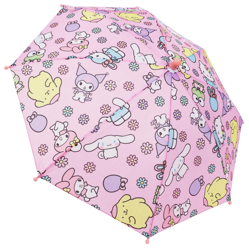 Concept One Hello Kitty Umbrella for Kids, Pink | Multi-Character, Girls with Curved Handle and Safety Tips, Cute Umbrellas for Rain
