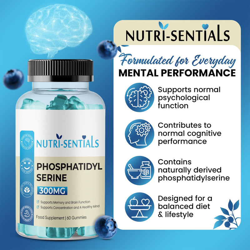 Phosphatidylserine Supplement 300mg- Organic Brain Supplement Support Gummies- Supports Memory, Mental Clarity, Mood & Cognitive Health- Natural Focus Gummies Supplements- 60 Count