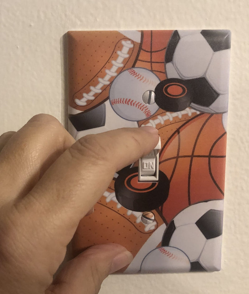 [Australia] - Kids Sports Decor Light Switch Cover Plate Soccer, Football, Baseball, Hockey Decorative Nursery Teen Toddler Room Bedroom Bathroom Playroom DIY Wall Decoration (Sports) 