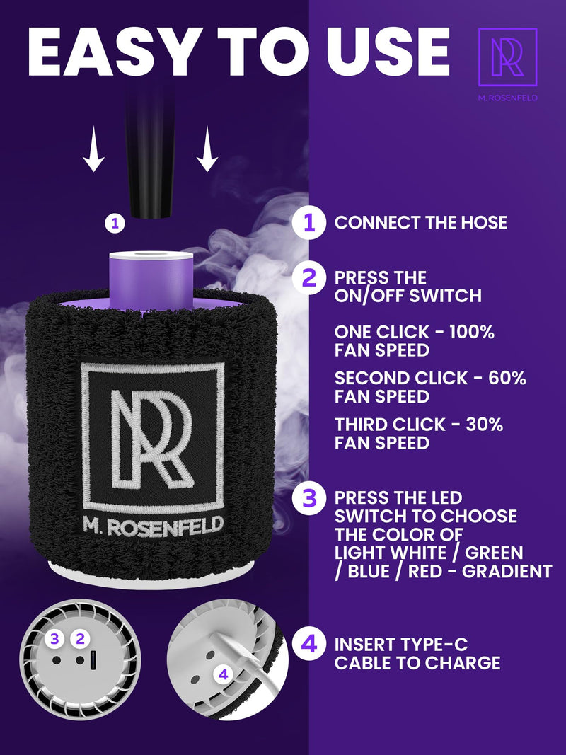 [Australia] - M. ROSENFELD Purple Mini Hookah Pump Hookah Starter with Rechargeable Battery - Electric Hookah Starter Vacuum Kit with Led Light - Mini Portable Charcoal Starter - Shisha Hookah Vacuum Starter Helper Purple Hookah Pump 
