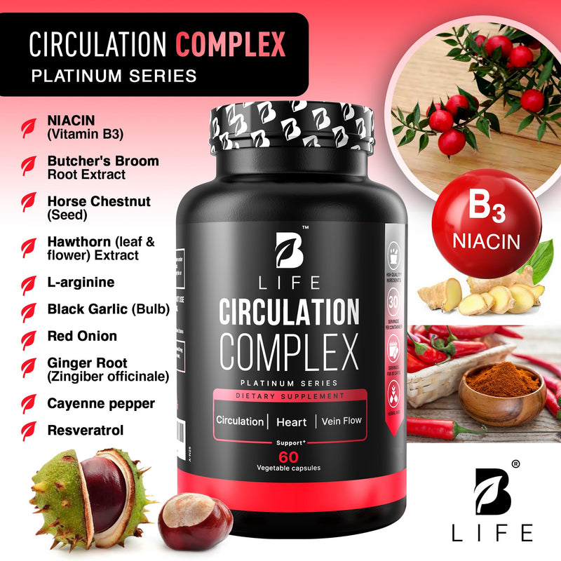 [Australia] - Circulation Support Supplement for Vein & Artery Health | Vascular Support with L-Arginine, Horse Chestnut & Butcher‚Äôs Broom | Promotes Healthy Leg Circulation & Vein Function | 60 Capsules 60 Count (Pack of 1) 