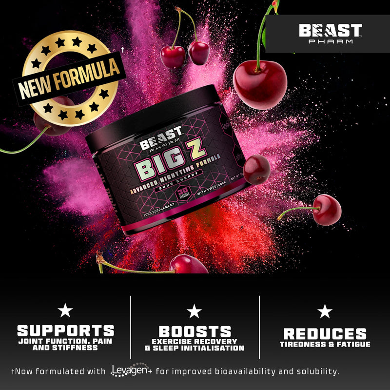 Beast Big Z Magnesium for Sleep Support with Superior Magnesium Bisglycinate & Gluconate Complex - 30x Supplement Drinks with Zinc - Sour Cherry, 90g Tub 90 g (Pack of 1)
