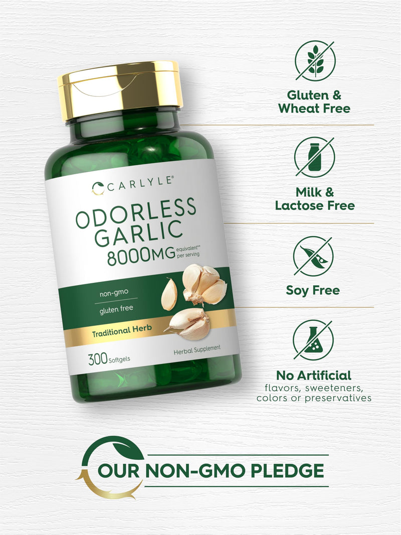 [Australia] - Carlyle Odorless Garlic Softgels 8000 mg | 300 Count | High Potency Formula | Non-GMO and Soy Free 
