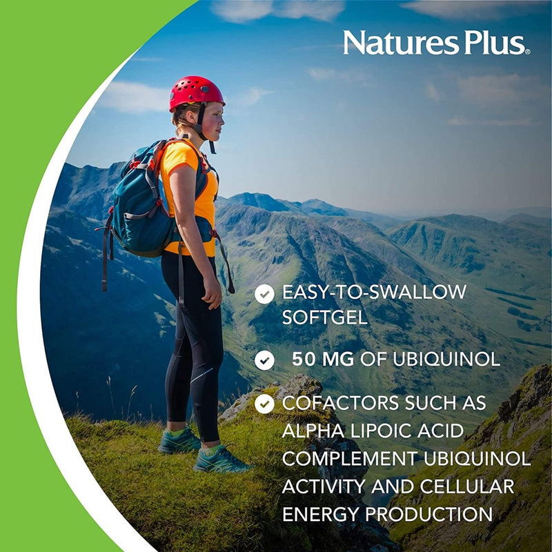NaturesPlus Beyond CoQ10 50 mg Ubiquinol - Active, Naturally Fermented Coenzyme Q10 Supplement with UbiquiMax for Enhanced Absorption & Prolonged Action - Gluten Free, 60 Softgels