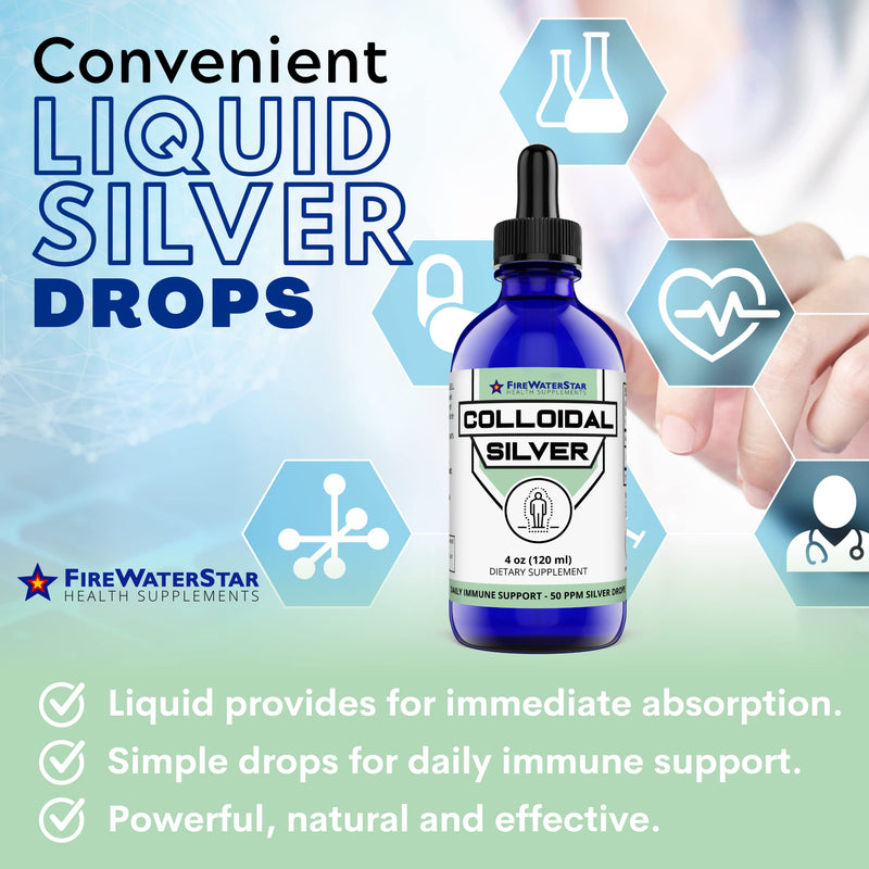 [Australia] - FWS Colloidal Silver for Immune Support - 99.99% Pure Silver Colloidal - 4 oz - 60 Servings - 2 Month Supply - Glass Bottle - 50 ppm Coloidal Silver Drops - Clear Liquid Silver - Plata Coloidal Dropper 