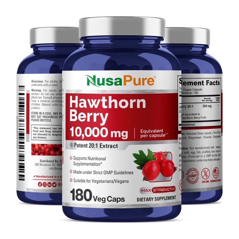 [Australia] - NusaPure Hawthorn Berry 10,000mg per Veggie Caps, 180 Count, Extract 20:1, Vegan, Non-GMO 