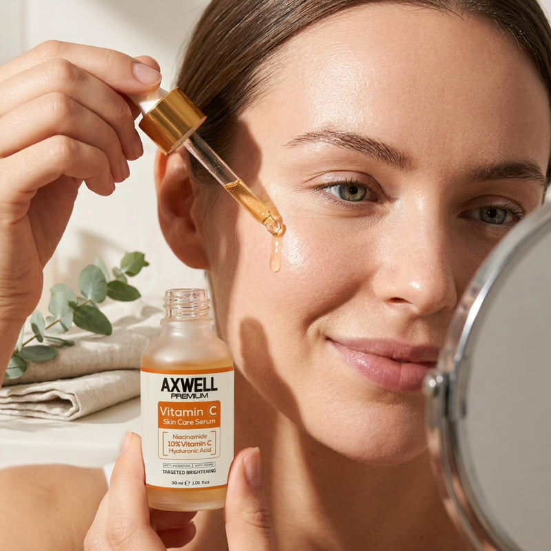 Axwell Vitamin C Serum for Face – 10% Vitamin C + Niacinamide – Daily Glow & Radiance Facial Serum with Hyaluronic Acid – Hydrating Skin Care for Even Tone (1 fl oz)