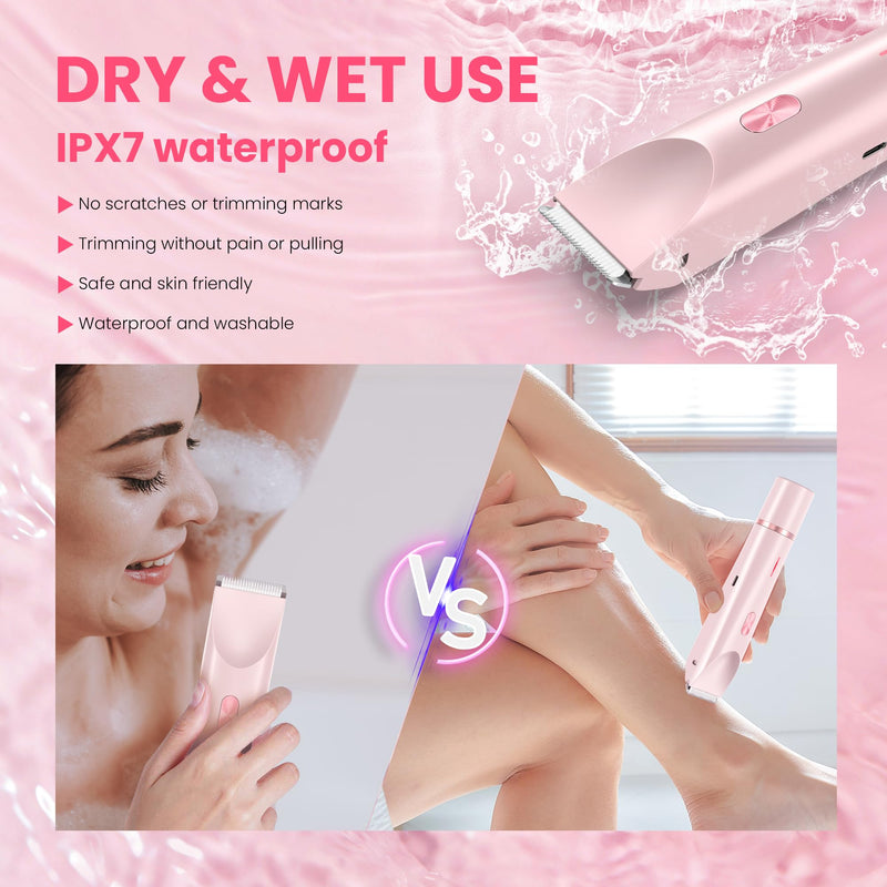 [Australia] - Bikini Trimmer for Women-2 in 1 Dual Head Electric Razors,IPX7 Waterproof Bikini Electric Shaver,Dry & Wet Use Painless Bikini Shaver,Pubic Hair Trimmer for Private Area & Body Hair, Pink 