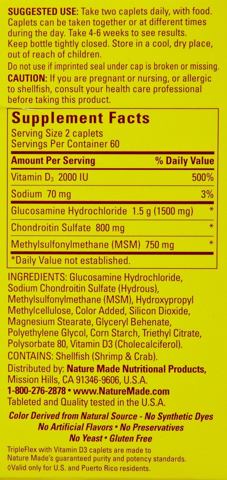 Nature Made TripleFlex Triple Strength Caplets with Vitamin D3, 120 Count for Joint Support 120 Count (Pack of 1)