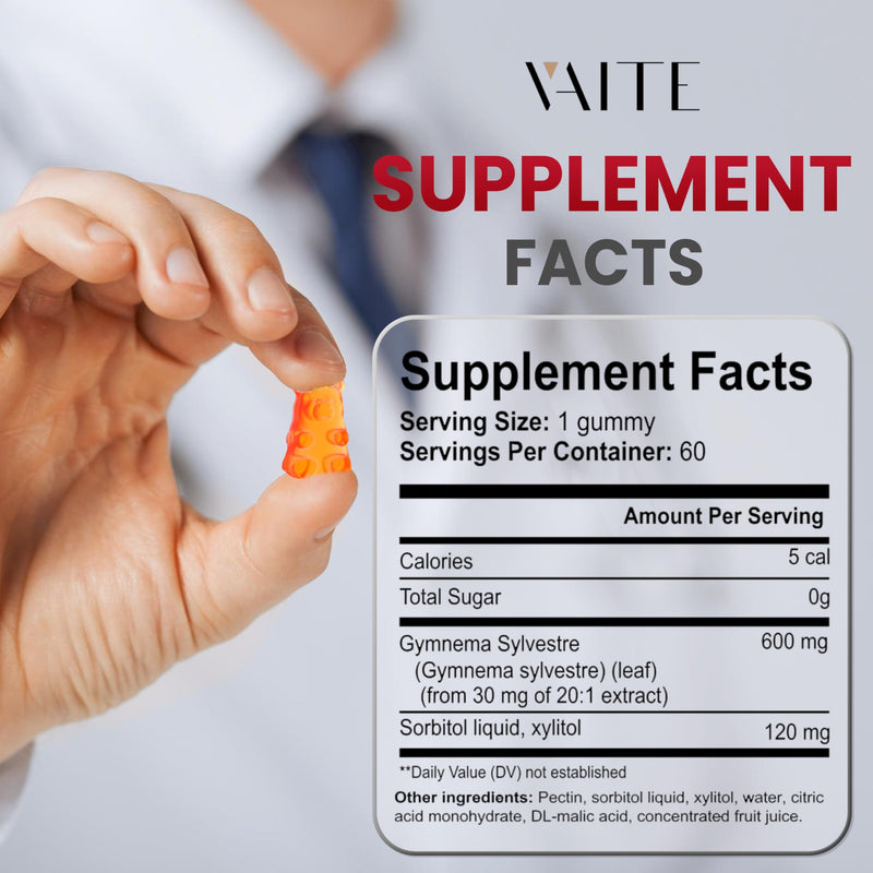[Australia] - VAITE Gymnema Sylvestre Supplements 600mg ‚Äì 20:1 Leaf Extract Gummies, Non-GMO, Gluten-Free, Vegan-Friendly, Made with Plant-Based Ingredients, with Antioxidant Properties, 60 Chewable Gummies 