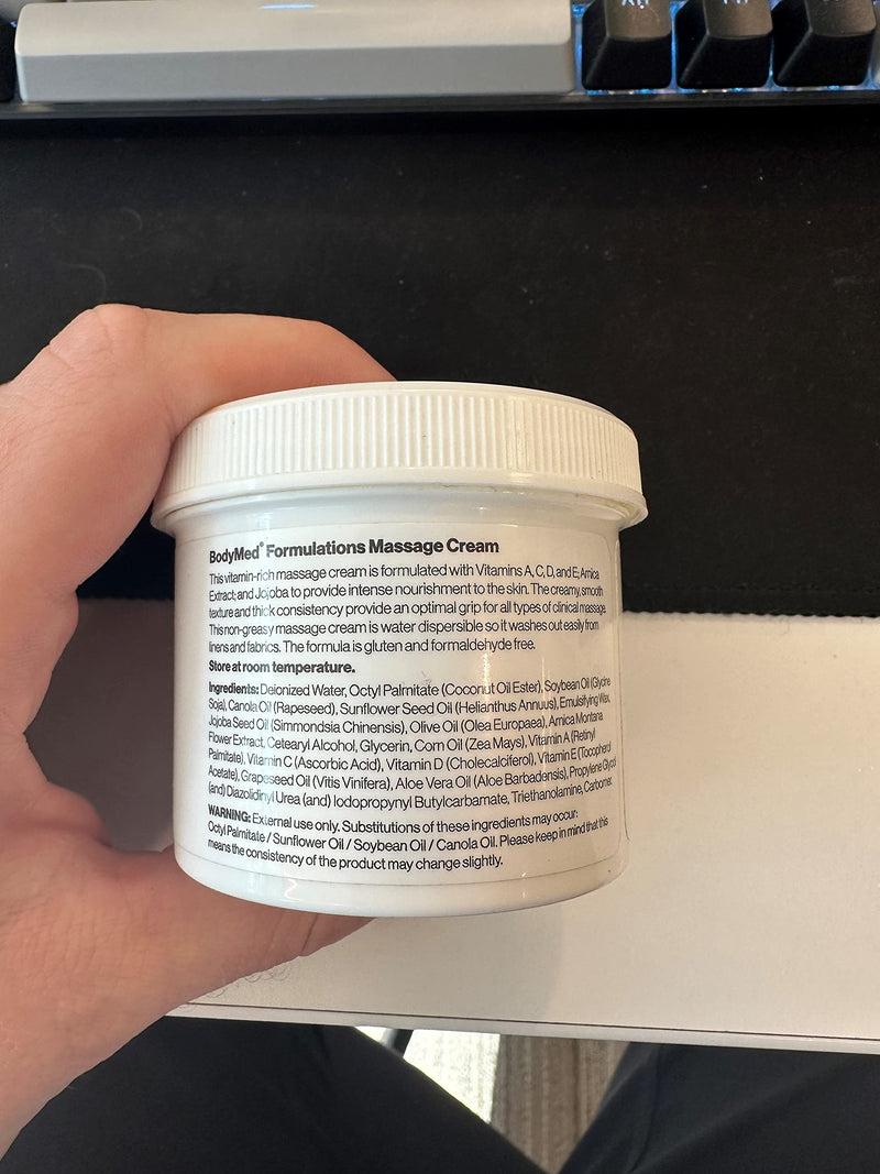 [Australia] - BodyMed Formulations Massage Cream, 4 oz. – Fragrance-Free, All-Natural Cream for Massage Therapy – Formulated with Arnica Extract & Jojoba – Non-Staining, Hypoallergenic & Paraben Free 4 Fl Oz (Pack of 1) 