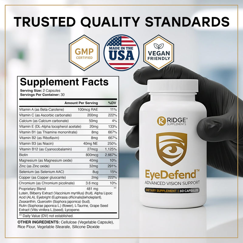 EyeDefend Vision Support Supplement – Supports Overall Vision - Lutein, Zeaxanthin, Bilberry, Vitamin A, C, E & Antioxidants – Blue Light Defense for Eye Health & Visual Function – 60 Capsules