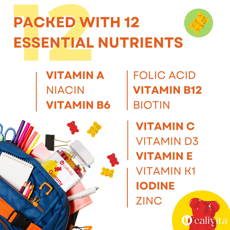 Gummy Kids Multivitamin Gummies | Multivitamin Gummies for Kids Age 3+ | 12 Essential Vitamins & Minerals | Children's Vitamins with Vitamins A C D3 E K1 B6 B12 Zinc & Biotin | Low Sugar | 100 Gummies