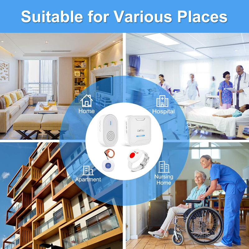 [Australia] - CallToU Wireless Caregiver Pager Call Button Medical Nurse Alert System Alarm and Panic Button at Home/Patients/Disabled,2 Emergency Buttons(1 SOS Watches+1 Button) + 2 Receivers CC05-06 2-2 