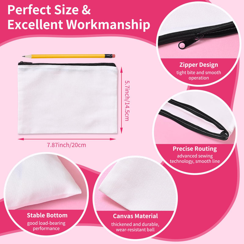 AMDAILY 50Pcs Sublimation Blank Canvas Makeup Bags w/Black Zipper and 50 Pcs Ivory Sublimation Blank Canvas Makeup Bags