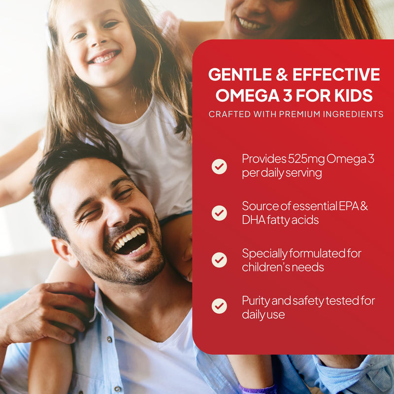 High Strength & Pure Omega 3 500mg for Kids | for Ages 4-15 Years | 360 Capsules in Total | Manufactured in The UK Unflavoured 180 count (Pack of 2)