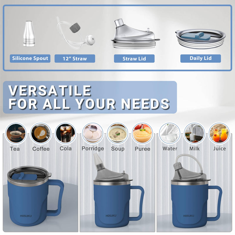 [Australia] - Spill-Proof Cup for Elderly, 13.5oz Stainless Steel Sippy Cup with Straw, Ideal for Seniors and Adults, Great for Water, Milk, and Soup (Blue), Health & Household Supplies Blue 