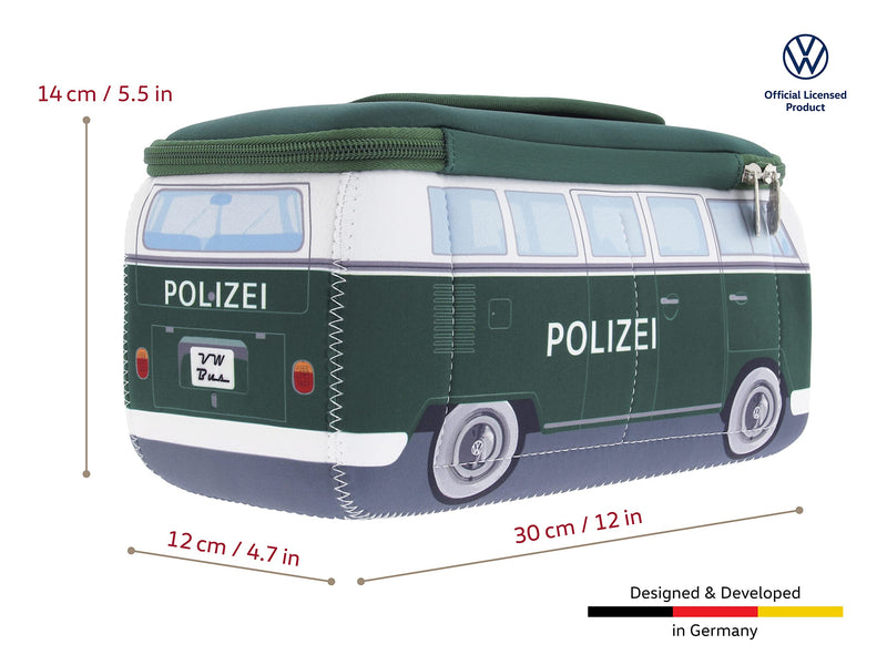 BRISA VW Collection - T1 Bus Camper Toiletry Bag Cosmetic Case | Volkswagen Toiletry Bag Cosmetic Case, Water-Repellent, Hanging Hook, 4 Mesh Pockets, Travel, Neoprene, Police/Green Large Large (11.8 X 5.5 X 4.7 Inches)