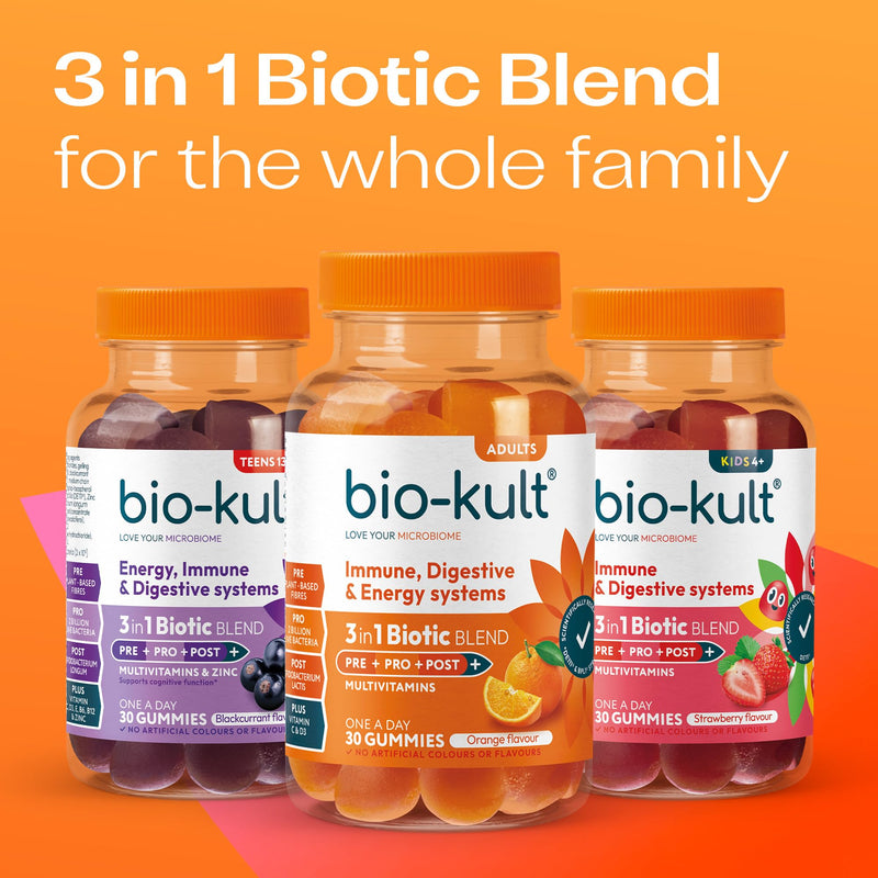 Bio-Kult 3in1 Gut Health Gummies for Teens | 2B CFU + Multivitamins | Blackcurrant Flavour | Ages 13+ | 30 Probiotic Gummies One Size