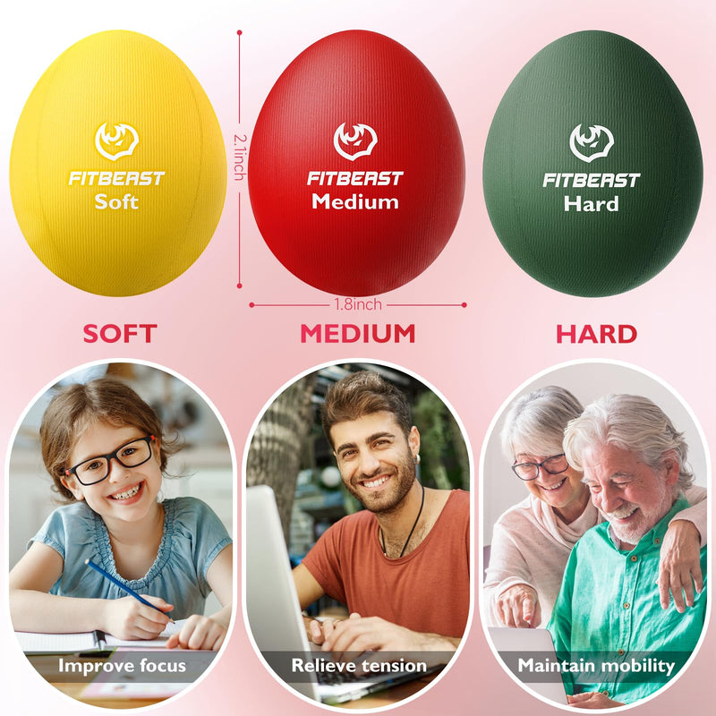 [Australia] - FitBeast Stress Balls for Adults, 6-Pack Hand Therapy Balls, Soft, Medium, Hard Tri-Density, Green, Orange, Blue 6 Piece Set - Sunburst, Crimson, Forest 