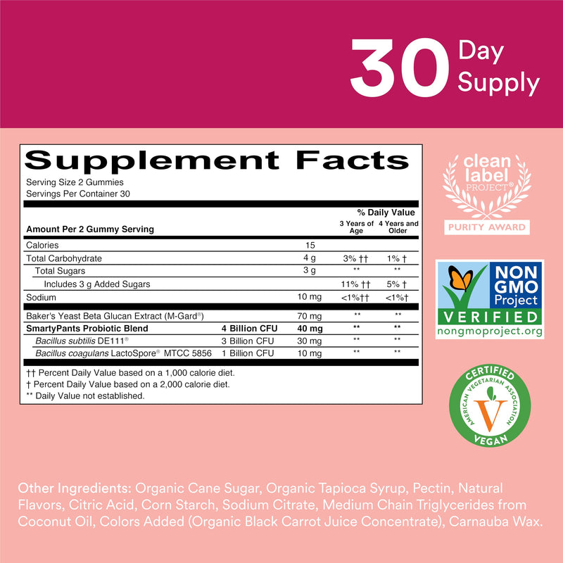 [Australia] - SmartyPants Kids Probiotic Immunity Gummies: Prebiotics & Probiotics for Digestive Health and Immune Support Supplement, Gluten Free, Vegan, Strawberry Crème Flavor, 60 Count (30 Day Supply) Kids Probiotic - Strawberry Crème 