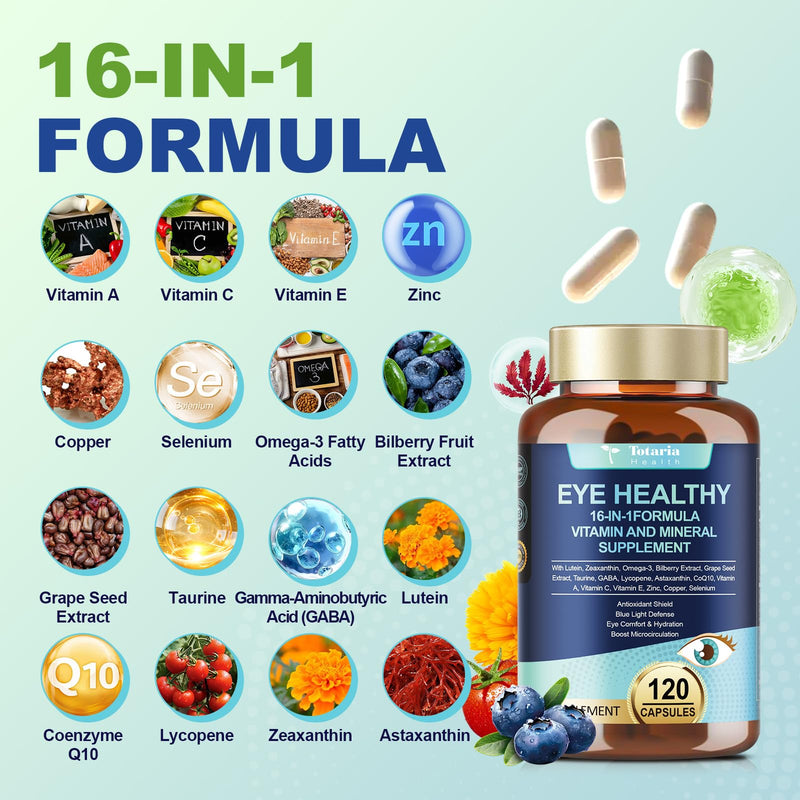 [Australia] - AREDS 2 Eye Vitamins and Mineral Bilberry Extract Omega-3, Eye Vitamin for Seniors Macular Health and Dry Eye, Eye Vitamins Lutein and Zeaxanthin Support Eye Strain & Hydration (120 Capsules) 120 Count (Pack of 1) 