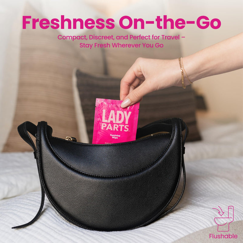 [Australia] - Lady Parts Feminine Wipes - Flushable Wet Wipe for Women - pH Optimized for Privates, Body, Booty, & Face - Good for Travel & Intimate Areas - Stay Fresh & Clean - 20 Wipes 