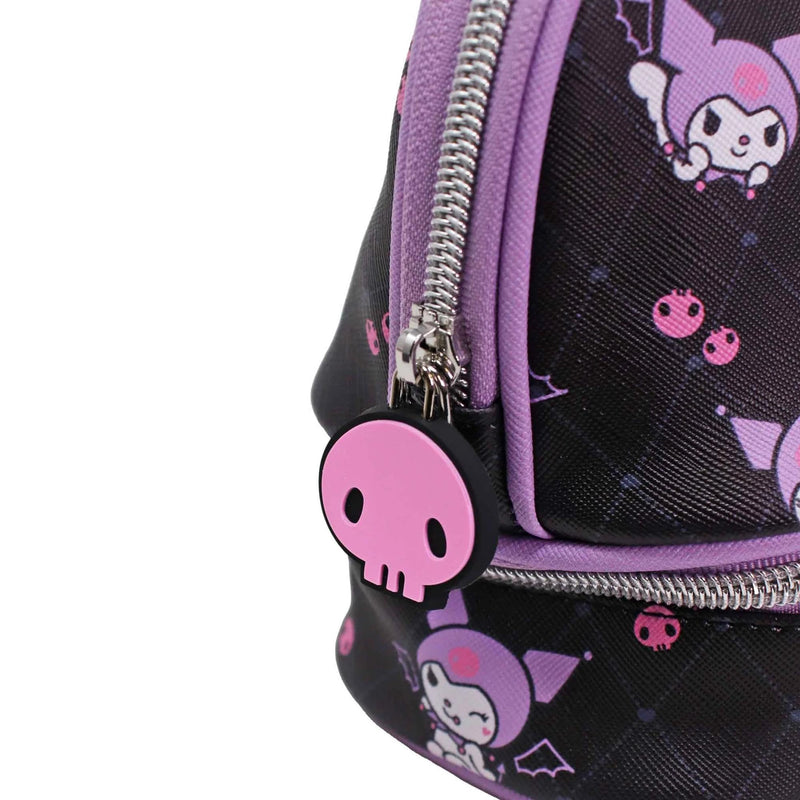 Impressions Vanity Kuromi Bundle Double Layer Travel Makeup Organizer Bag with Slip Pocket and Bottom Compartment, LED Compact Mirror with 3X Magnification, Adjustable Brightness with Figural Design