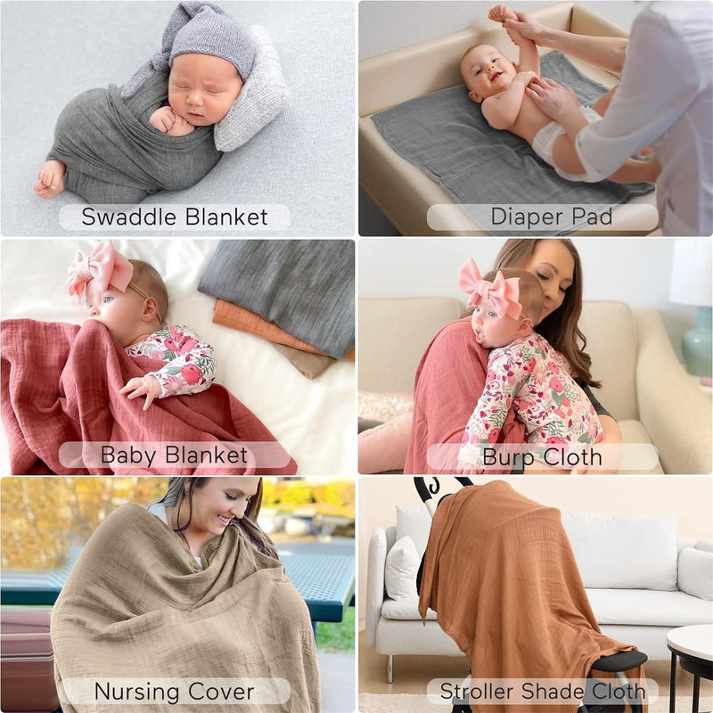 [Australia] - Momcozy Muslin Swaddle Blankets, Swaddle Blanket for Baby Boys and Girls, 4-Pack Breathable and Skin-Friendly Baby Receiving Blankets Swaddle Wrap, Baby Essentials, Registry & Gift, 47 x 47 inches Brown 