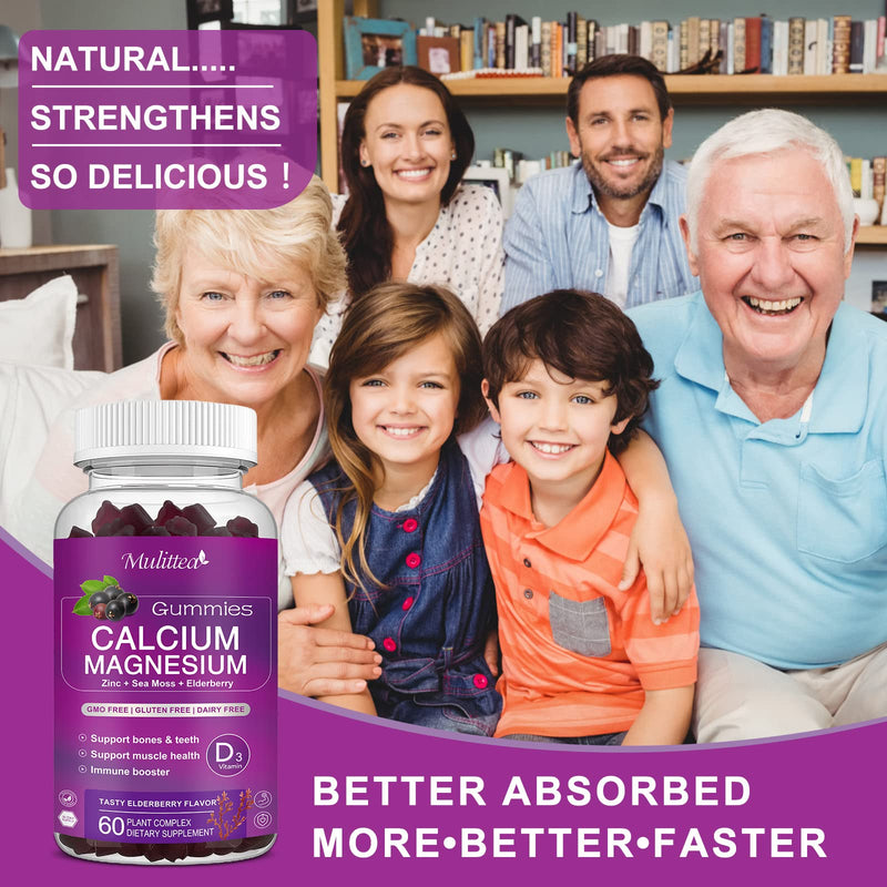 [Australia] - Calcium Magnesium Zinc Gummies with High Absorption Magnesium Glycinate 200mg, Potassium -Plant Calcium Supplement w/ D3 & Sea Moss for Bone, Muscles, Calm Mood & Sleep Support*-Kids & adults (2 Pack) 60 Count (Pack of 2) 