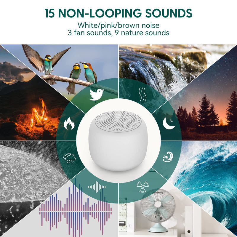 [Australia] - White Noise Machine Babelio Mini Sound Machine for Adults Kids Baby | 15 Non-looping Sounds | Timer | Easy to Pocket and Travel - White Pocket Mini 
