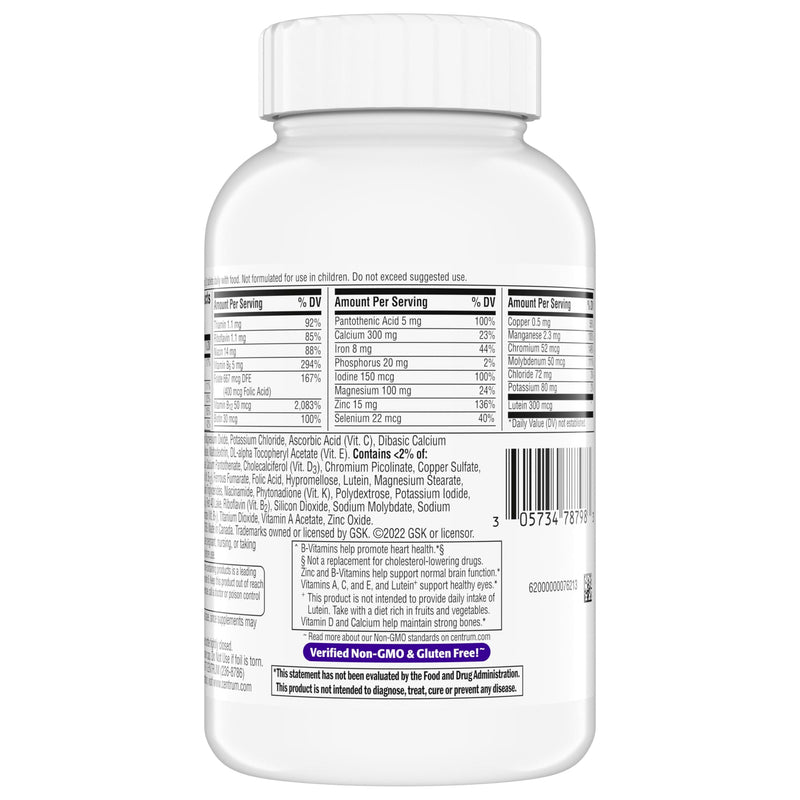 Centrum Minis Silver Women's Multivitamin, Women 50 and Over, 280 Tablets | Contains Vitamin D3, B Vitamins, Calcium, and Antioxidants, Non-GMO Ingredients, Supports Memory and Cognition, GLP-1 Support Unflavored 280 Count (Pack of 1)
