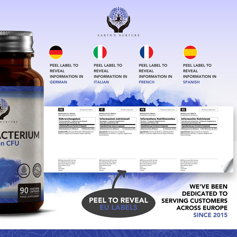 EN Bifidobacterium Probiotics | 90 High Strength Bifidobacterium Probiotic Capsules - 5 Billion CFU Bifi per Capsule | Non-GMO, Gluten & Allergen Free | Manufactured in the UK