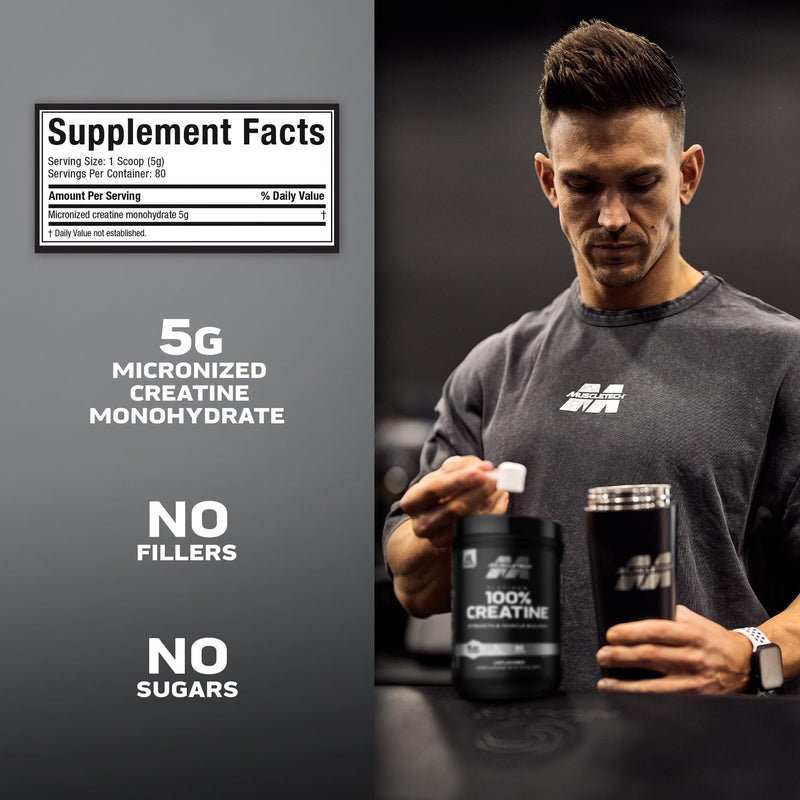 [Australia] - Creatine Monohydrate Powder MuscleTech Platinum Pure Micronized Muscle Recovery + Builder for Men & Women Workout Supplements Unflavored (80 Servings) 80 Servings (Pack of 1) 