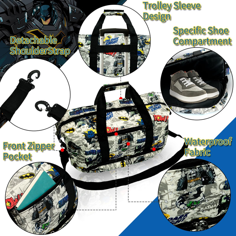 BATMAN Travel Duffle Bag, Waterproof Hero Gym Bag with Shoe Compartment | Batman Gifts for Boys, Teens & Men, Carry-On Sports Bag with Wet/Dry Pocket for Travel, Gym, Overnight Trips & Daily Use black-blue