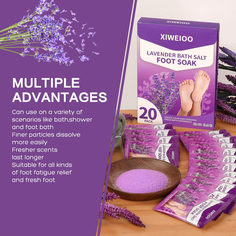 20 Pack Foot Soak Salts kit Epsom Lavender Pedicure Tea Tree Oil | Foot Bath- 20 Pack Bath sea Salts pedicure foot spa soak Products kit 21 oz Tea Tree Oil feet soak Athletes Callus Remover 20PCS SET