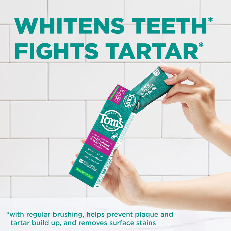 [Australia] - Tom's of Maine Antiplaque and Whitening Fluoride Free Natural Toothpaste Gel, Vegan, Spearmint, 4 Ounces (3 Pack) 