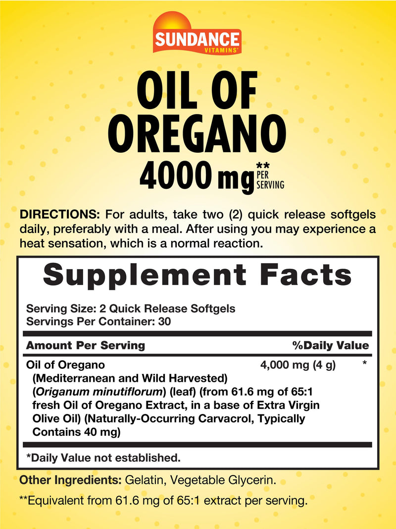 [Australia] - Sundance Oil of Oregano 4000mg Softgels | 60 Pills | Traditional Herbal Supplement | Non-GMO and Gluten Free Formula 