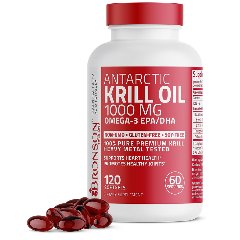 [Australia] - Bronson Antarctic Krill Oil 1000 mg with Omega-3s EPA, DHA, Astaxanthin and Phospholipids 120 Softgels 120 Count (Pack of 1) 