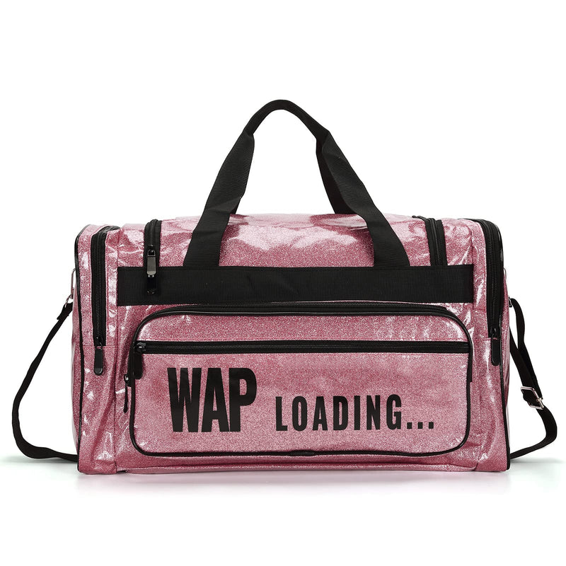 Spennanight Bag Reinforced Portable Wap Loading Glitter Duffle Bag Gym Travel Bags Luggage Overnight Bag for Women Pink