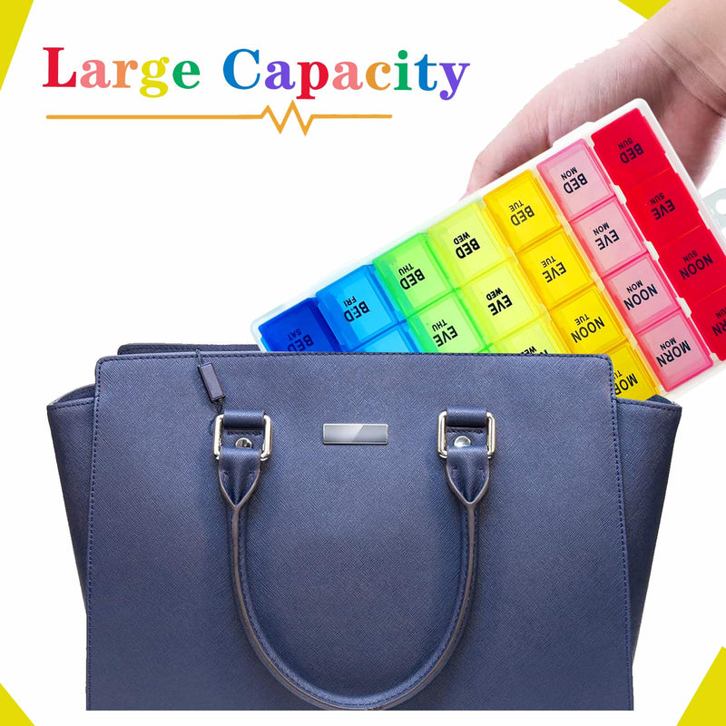 ZVZM Weekly Pill Organizer 4 Times a Day, Medicine Organizer Box, Travel Daily Pill Box Organizer 7 Day, Pill Case, Pill Container Holder for Hold Vitamins/Fish Oils. White