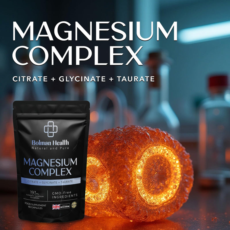 Magnesium Complex | Citrate, Glycinate & Taurate | 193mg Elemental Magnesium Per Serving | Supports Muscle Function, Nerve Function & Energy | 60 Vegan Capsules | Non-GMO 60 count (Pack of 1)