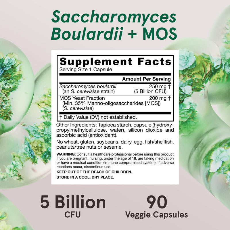 [Australia] - Jarrow Formulas Saccharomyces Boulardii Probiotics + MOS 5 Billion CFU Probiotic Yeast for Intestinal Health Support, Gut Health Supplements for Women and Men, 90 Veggie Capsules, 90 Day Supply Unflavored 90 Count (Pack of 1) 