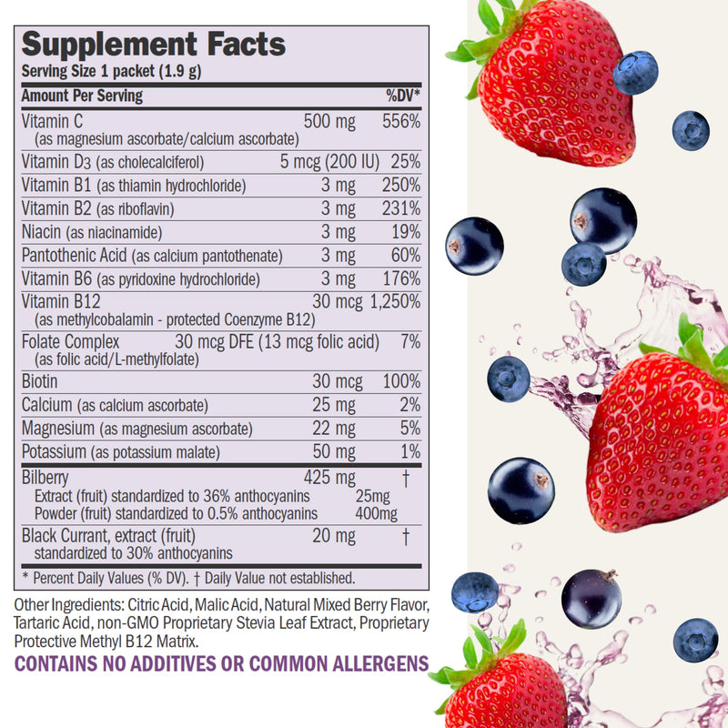 Andrew Lessman ProCaps Efficient C Mixed Berry 90 Drink Packets | 500 mg Non-Acidic Vitamin C plus Bilberry, Black Currant, Methylcobalamin B12 & Vitamin D3 for Immune, Energy & Eye Support. Mixed Berry w/ Bilberry & Black Currant 0.07 Ounce (Pack of 90)