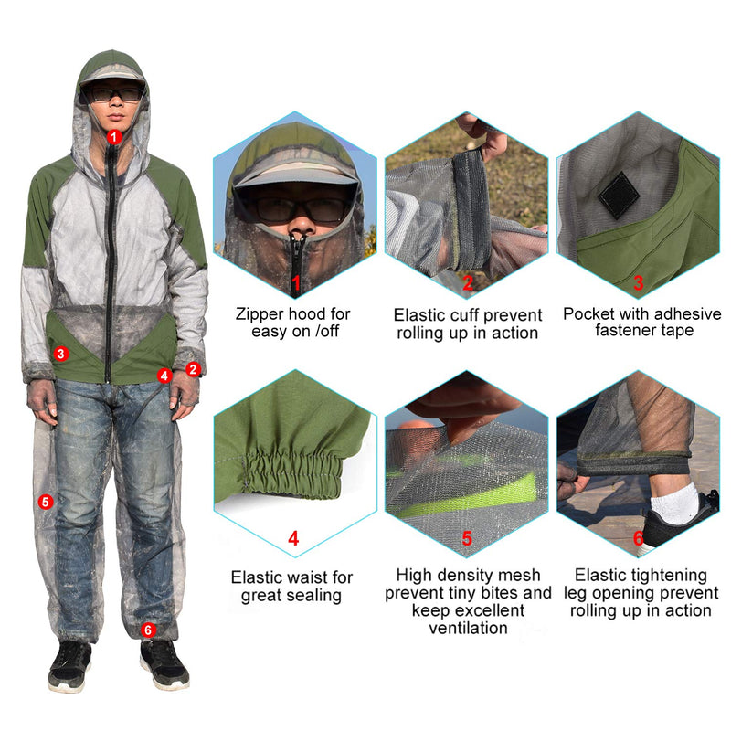 [Australia] - Lixada Mosquito Suit Insect Jacket Mesh Hooded Suits Men Women Ultra Fine Mesh Insect Repellent Mosquito Repellent Clothing for Outdoor Fishing Hiking Camping Gardening Agriculture Hunting L 