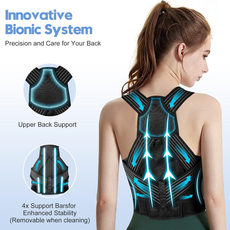 [Australia] - Posture Corrector for Women and Men with Bionic System, Upgraded Back Brace, Adjustable Full Back Support, Shoulder Straightener, Neck, Upper and Lower Back Pain Relief S-Black-4 