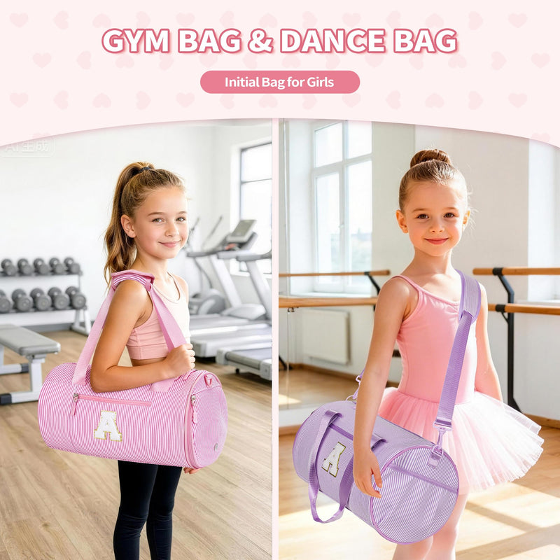 YOOLIFE Teen Girls Kids Birthday Gifts Initial Dance Bag Duffle Bag, Pink V | 6 7 8 9 10 11 12 Year Old Girl Birthday Gift, Gift for Daughter Sister, Gymnastics Overnight Weekender Cheer Bag for Girl Kid